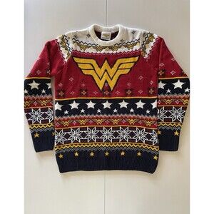 Medium Wonder Woman Allover Print Acrylic Sweater